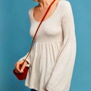 Anthropologie Knitted & Knotted Esme Bell Sleeve Smocked Babydoll Sweater